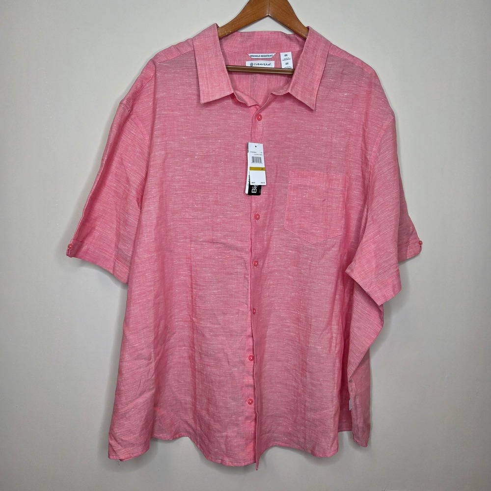 Cubavera Mens 4X Calypso Coral Wrinkle Resistant Linen Blend Shirt Travel